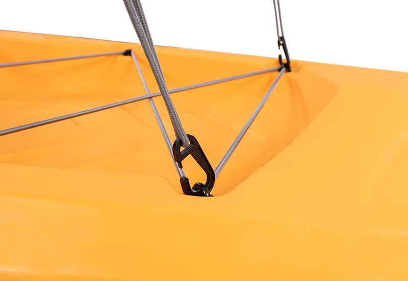 Rear hooks easily fasten to pre-installed cargo padeyes and Bungees® for secure attachment and use on the water.